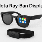 Meta Ray-Ban Display smart glasses with Neural Band on a clean gray background.